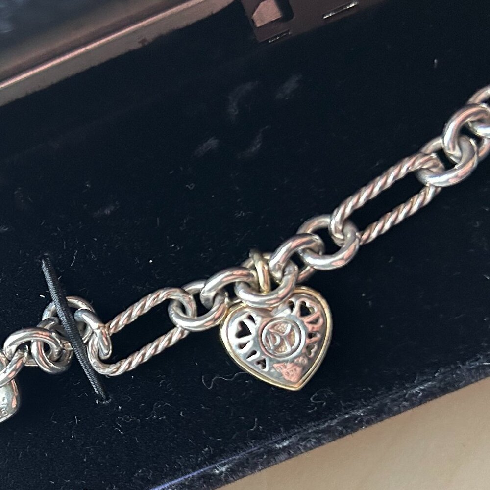 David Yurman Sterling Sliver with 18K Yellow gold heart charm bracelet